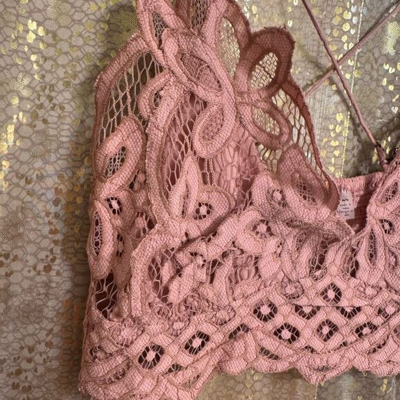 Free People One Adella Dusty Rose Pink Mauve Crochet Bralette Medium - Picture 3 of 8